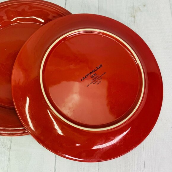 Rachael Ray CUCINA H016Y Cranberry Red HandPainted Stoneware Dinner Plates Set 3 - Picture 5 of 9